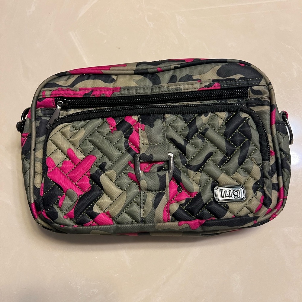 Lug camo and pink belt bag, easy to add a strap